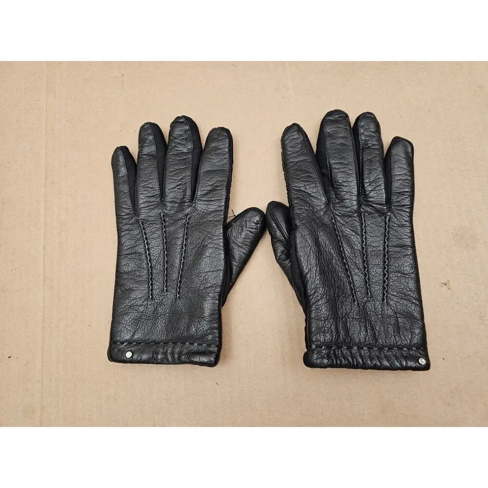 Vintage Isotoner Women Leather Gloves Wool Lining Sz Large Black